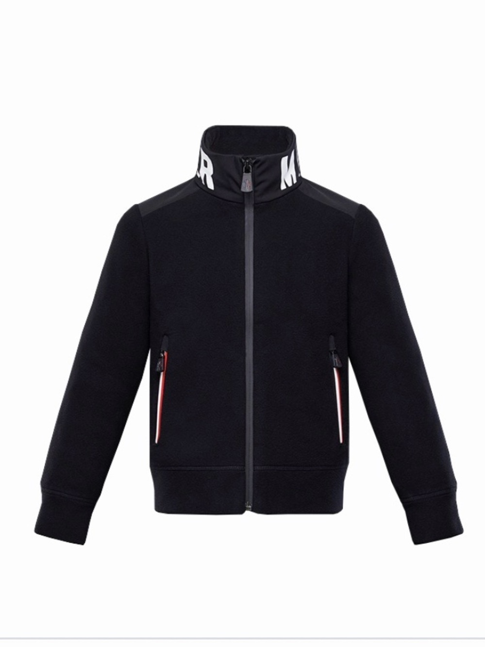 Moncler Black Varsity-Style Zip Jacket with White Collar Lettering